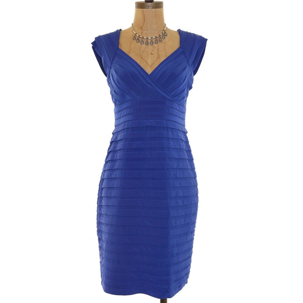 Adrianna Papell Sheath Bandage Dress Size 4 Open Back Sleeveless Blue EUC B54